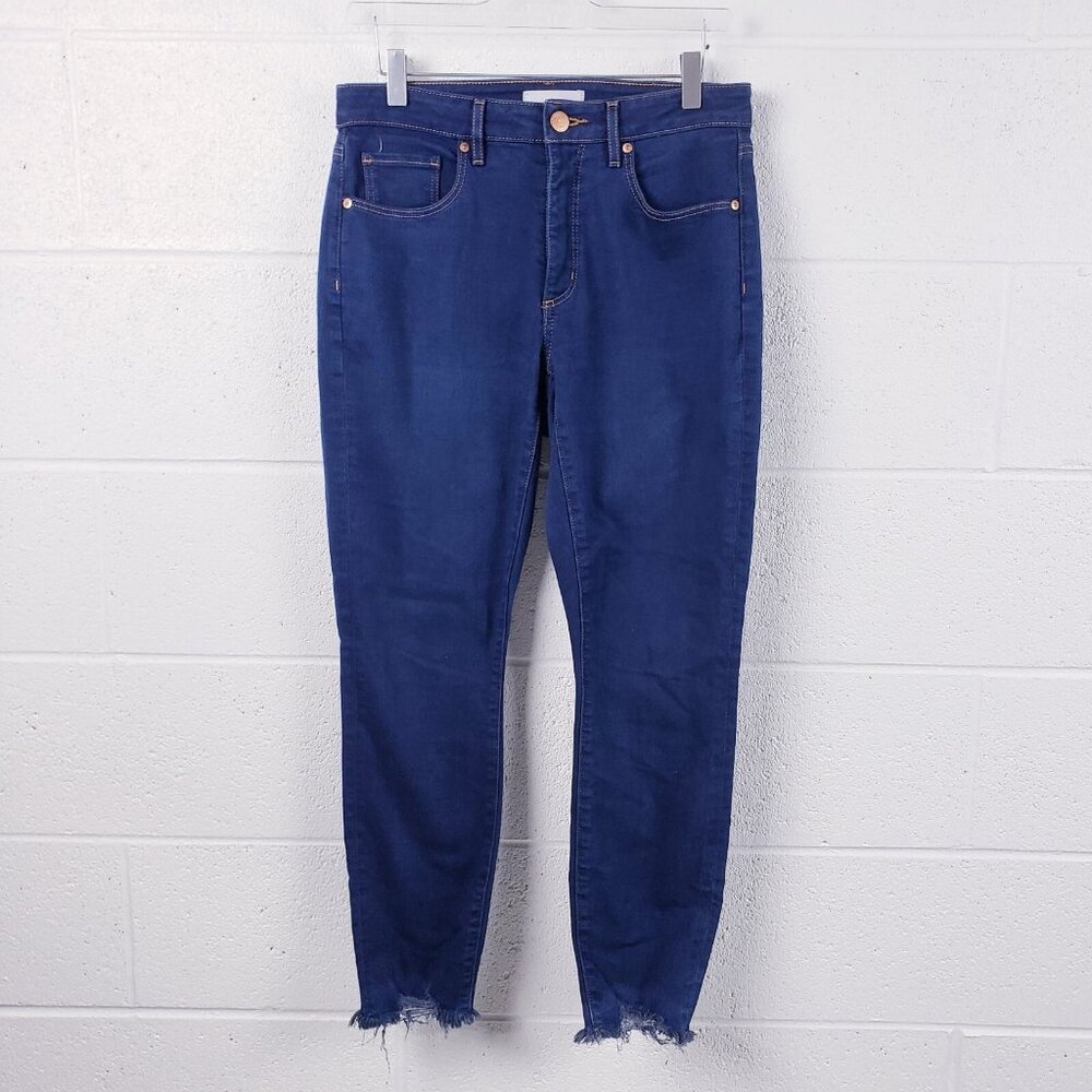 Loft Jeans Curvy Skinny Crop Mid-Rise Dark Wash Raw Hem Women's Size‎ 6